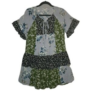 UMGEE Patchwork Tiered Floral Dress Women's Size Medium Peasant Hippie Boho Chic